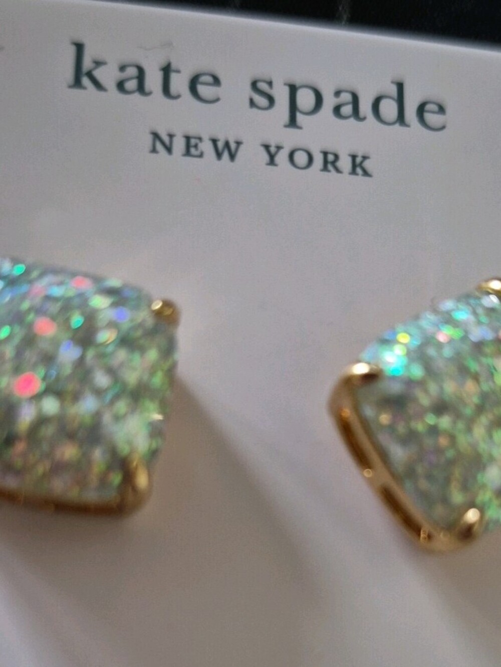 Kate Spade New York Opal Glitter Small Square Stud Earrings Gold Tone